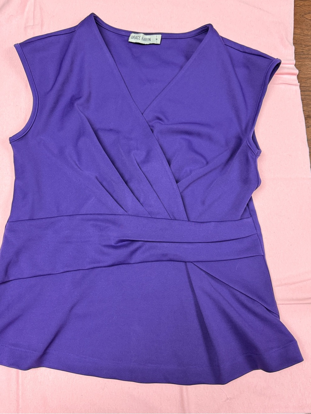 Grace Karin Violet Faux-Wrap Cap-Sleeve Top NWOT